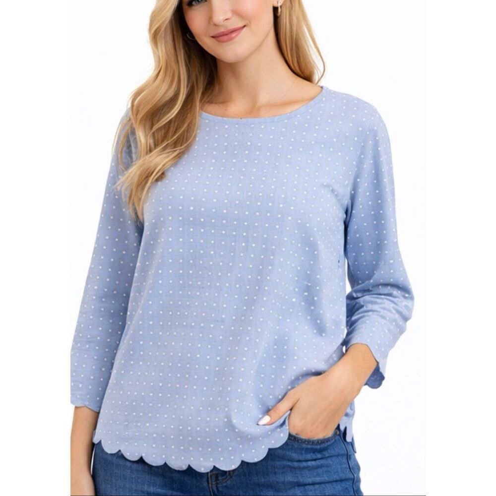 Vineyard Vines blue cotton polka dot scallop hem top 2